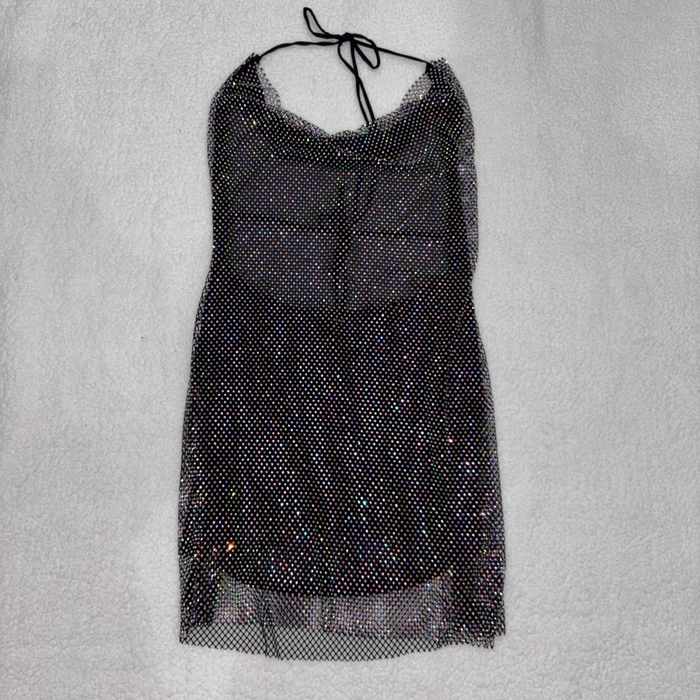 Fashion Nova Black Sparkle Backless Mini Dress